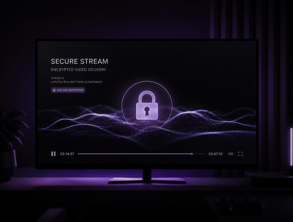 Screen showing an encrypted secure video stream
